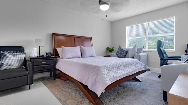 bedroom featuring a textured ceiling and ceiling fan