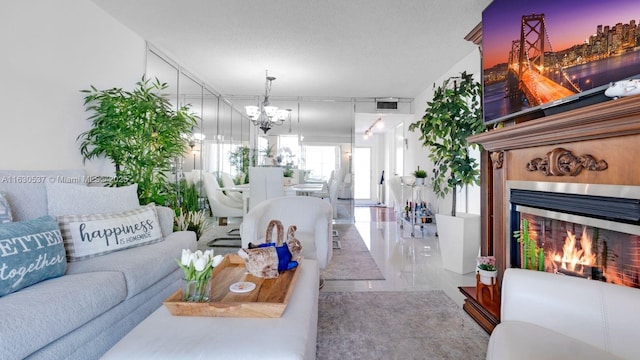 living room featuring a chandelier