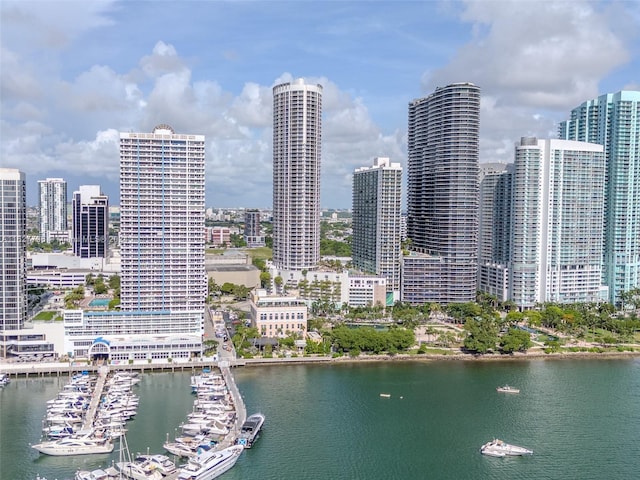 view of city with a water view