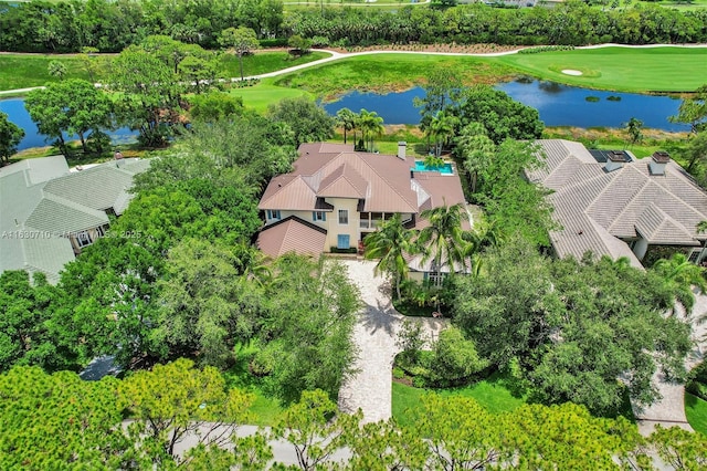 bird's eye view featuring a water view