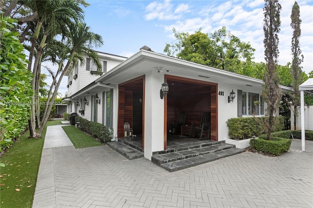 exterior space with a garage