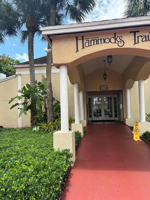 property entrance with french doors