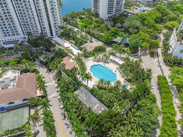 aerial view with a water view