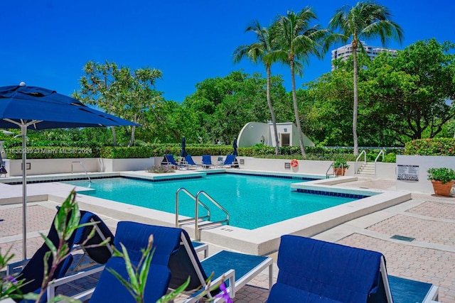 view of swimming pool featuring a patio