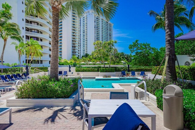 view of swimming pool with a patio area