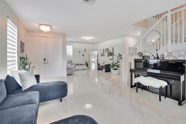 view of tiled living room