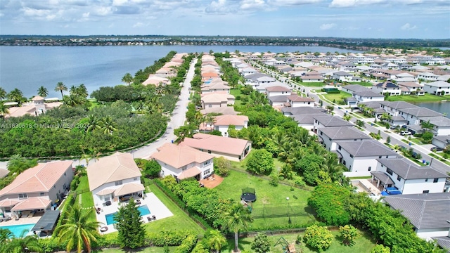 aerial view with a water view