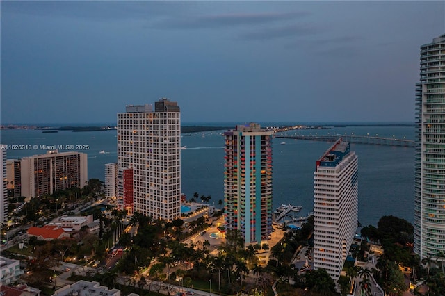 property's view of city featuring a water view