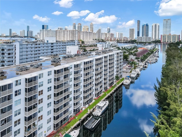 exterior space with a water view