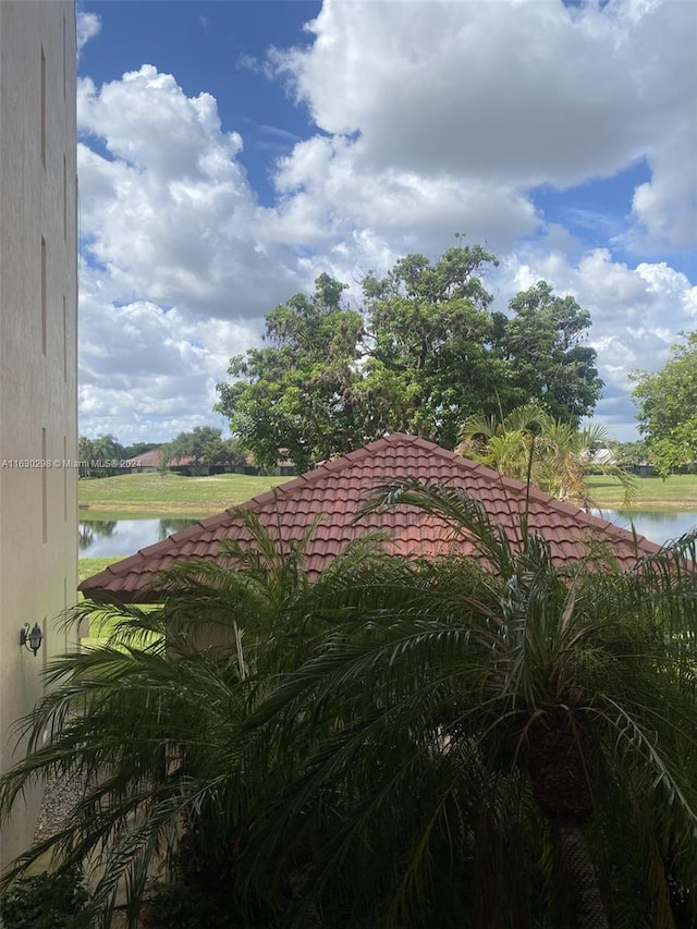 view of yard with a water view