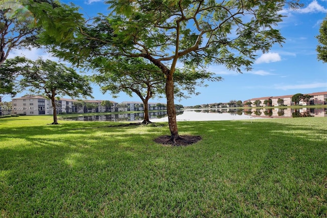 view of yard with a water view