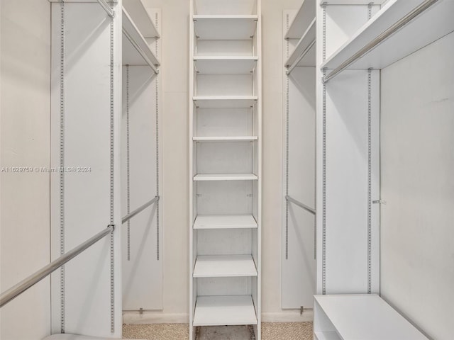 walk in closet featuring carpet flooring