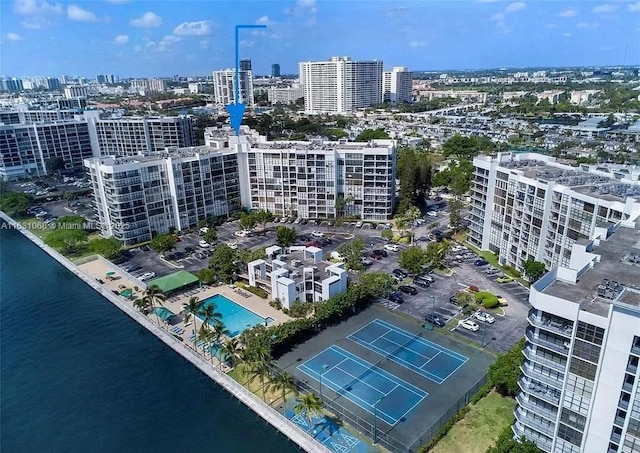 aerial view with a water view