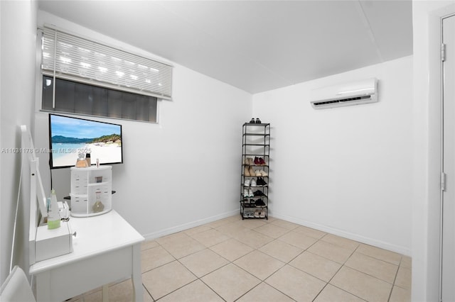 bar with an AC wall unit and light tile patterned flooring