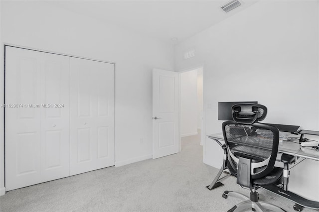 view of carpeted home office