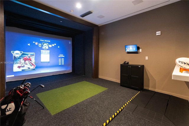 home theater featuring golf simulator