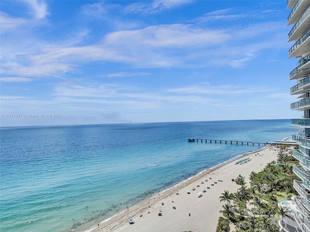 view of water feature with a beach view