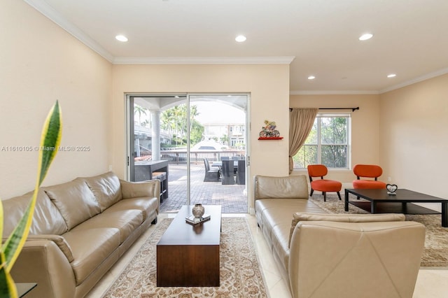 living room featuring ornamental molding