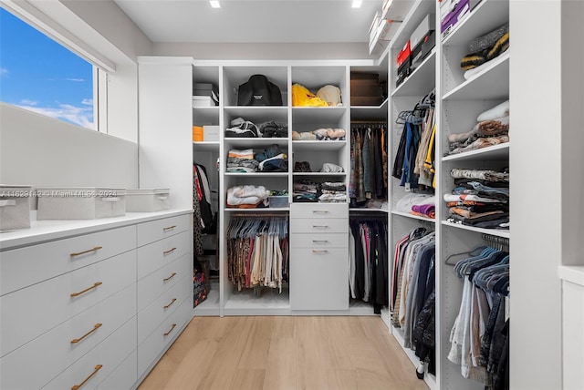 walk in closet featuring light hardwood / wood-style floors