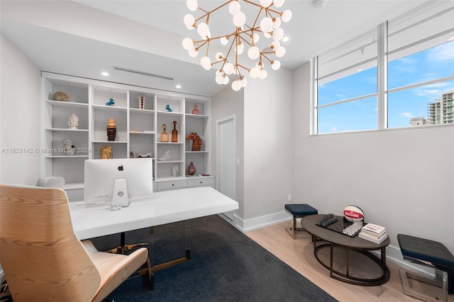 office area featuring light hardwood / wood-style flooring