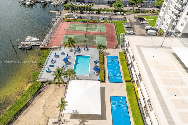 aerial view with a water view