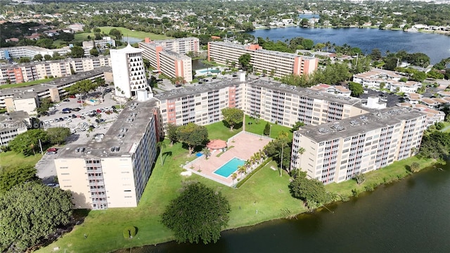 aerial view with a water view