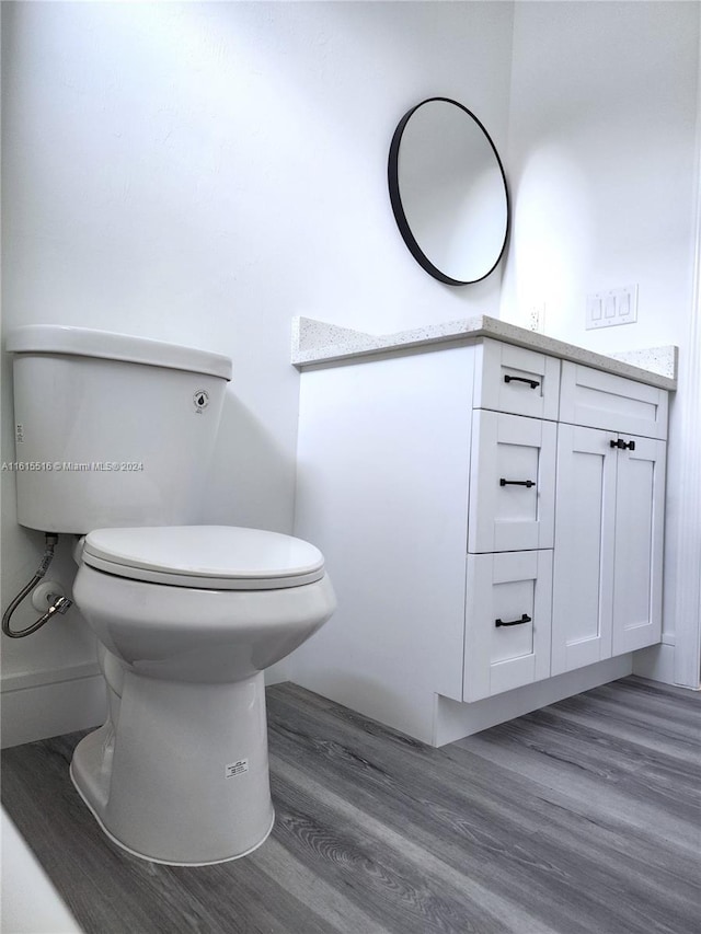 bathroom featuring vanity, toilet, and wood-type flooring