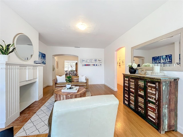 living room with light hardwood / wood-style floors