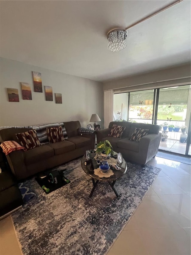 living room with light tile patterned floors