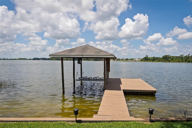 view of dock with a water view