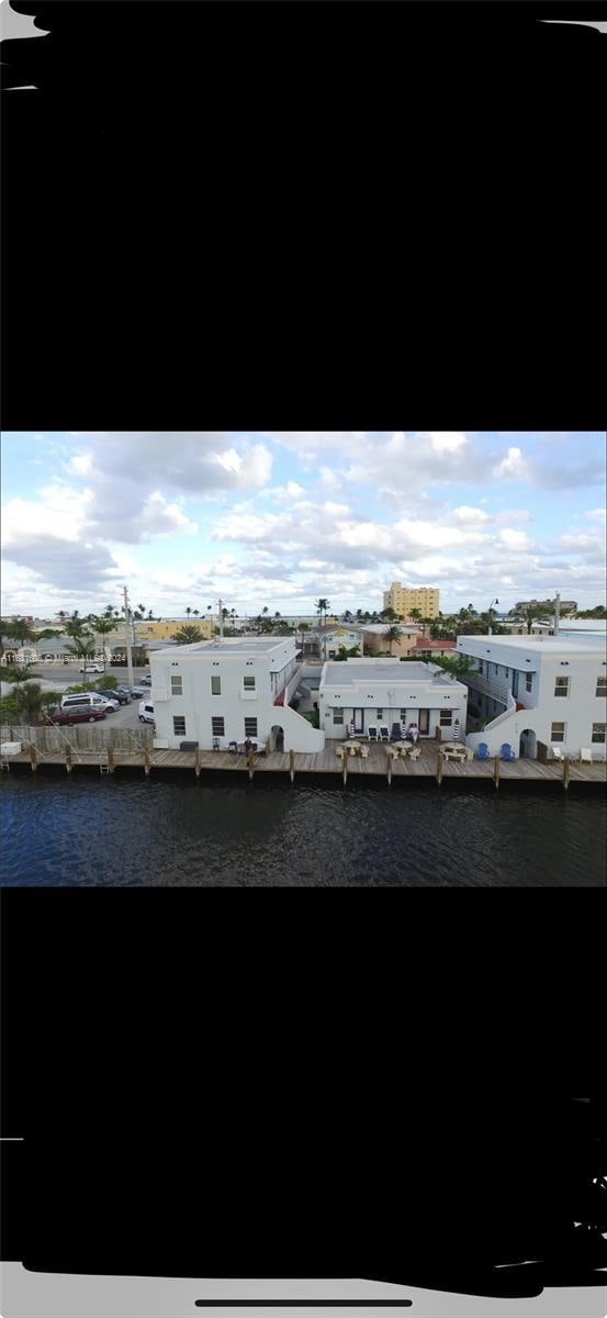 exterior space with a water view