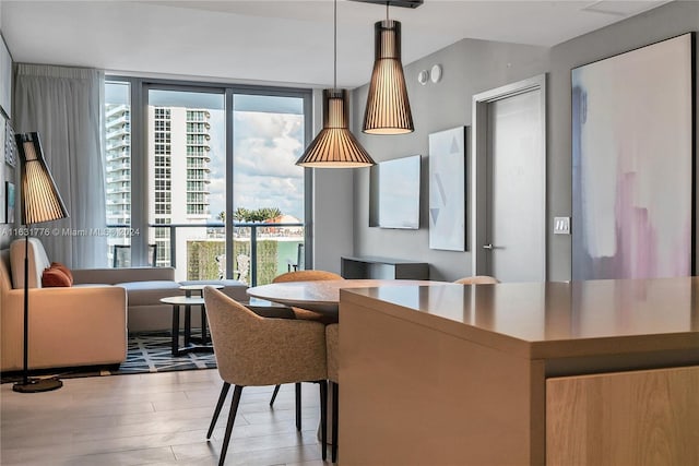 dining space featuring light hardwood / wood-style floors