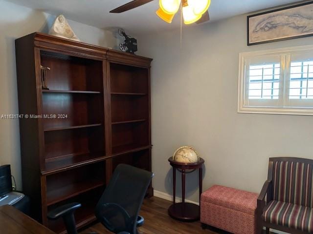 office featuring ceiling fan and wood-type flooring