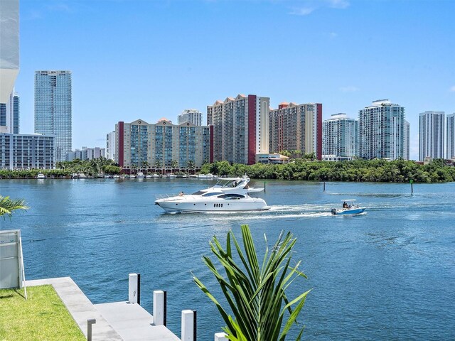 water view featuring a dock