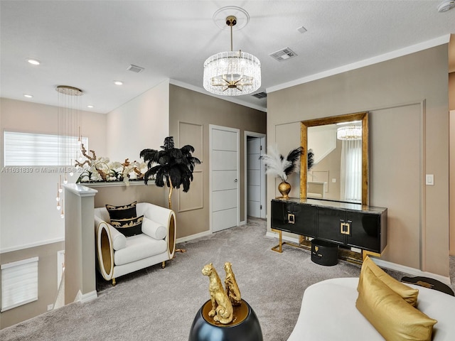 4414 Ficus St, Hollywood, FL 33021 - living area featuring carpet floors, visible vents, and a notable chandelier