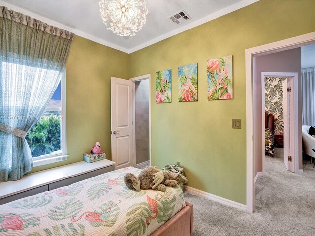 4414 Ficus St, Hollywood, FL 33021 - carpeted bedroom with baseboards, visible vents, and a notable chandelier