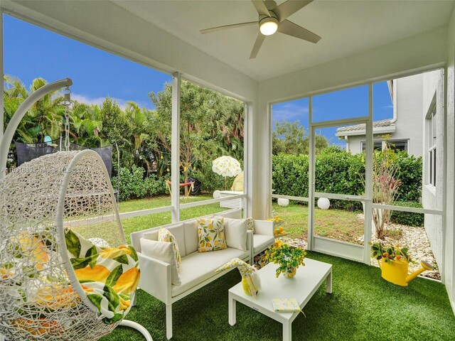 4414 Ficus St, Hollywood, FL 33021 - sunroom featuring outdoor lounge area, a ceiling fan, and plenty of natural light
