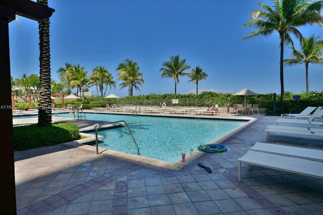 view of swimming pool featuring a patio area