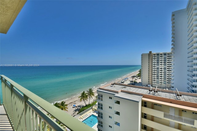 view of water feature with a view of the beach