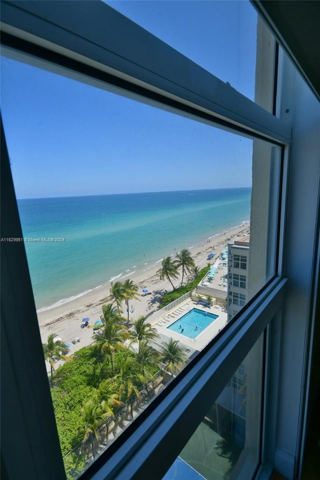 view of water feature featuring a beach view