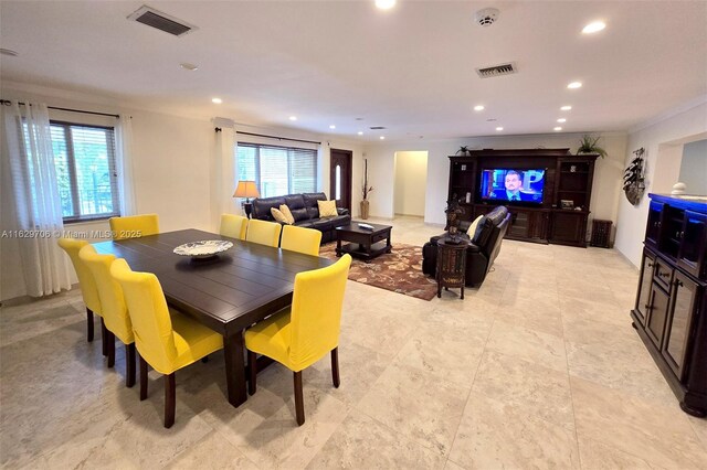 living room with crown molding