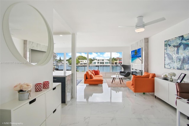 living room with ceiling fan