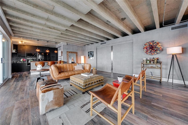 living room with dark wood-type flooring