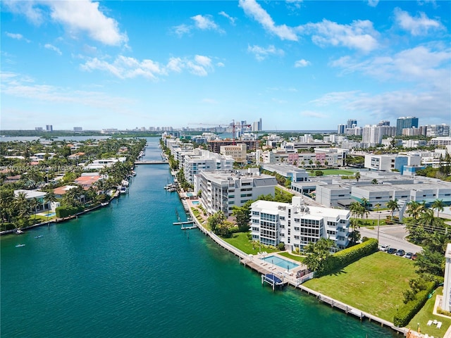 bird's eye view featuring a water view