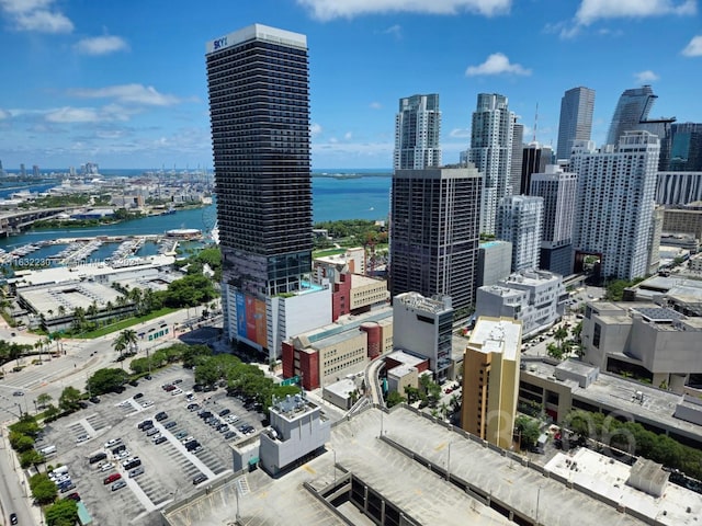 property's view of city featuring a water view