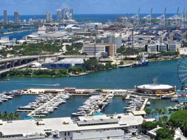 aerial view featuring a water view