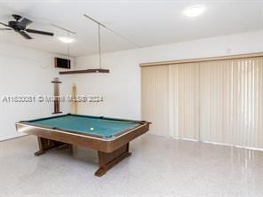 rec room featuring ceiling fan and pool table