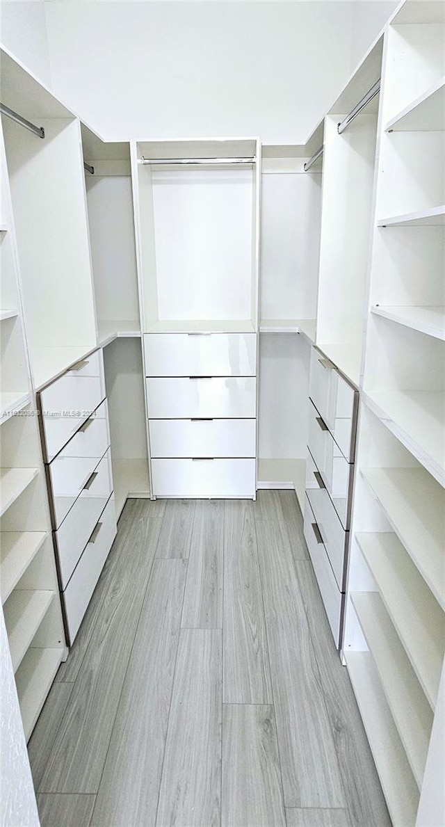 spacious closet with light hardwood / wood-style floors