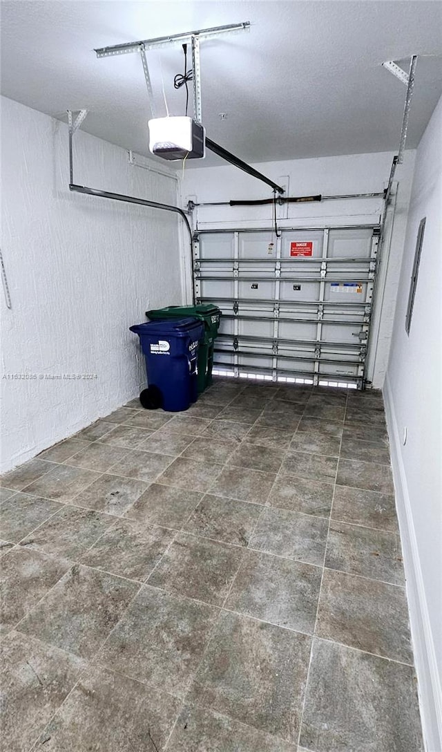 garage with a garage door opener