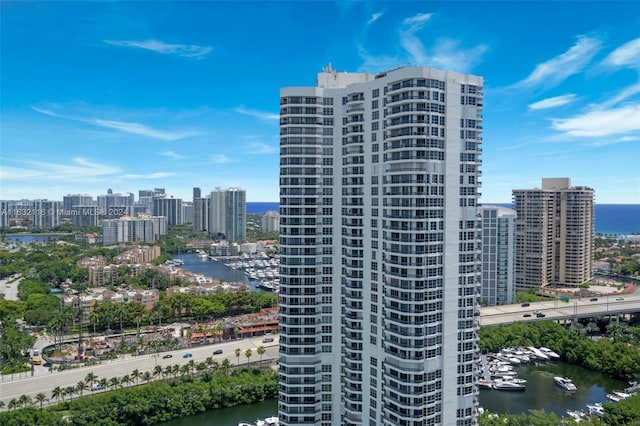 view of building exterior featuring a water view